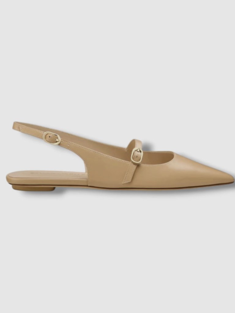 New Stuart Weitzman Emilia Beige Leather Flats 8w